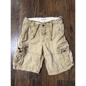 Abercrombie & Fitch Boys Size 14 Khaki Distressed Heavyweight Y2K Cargo Shorts